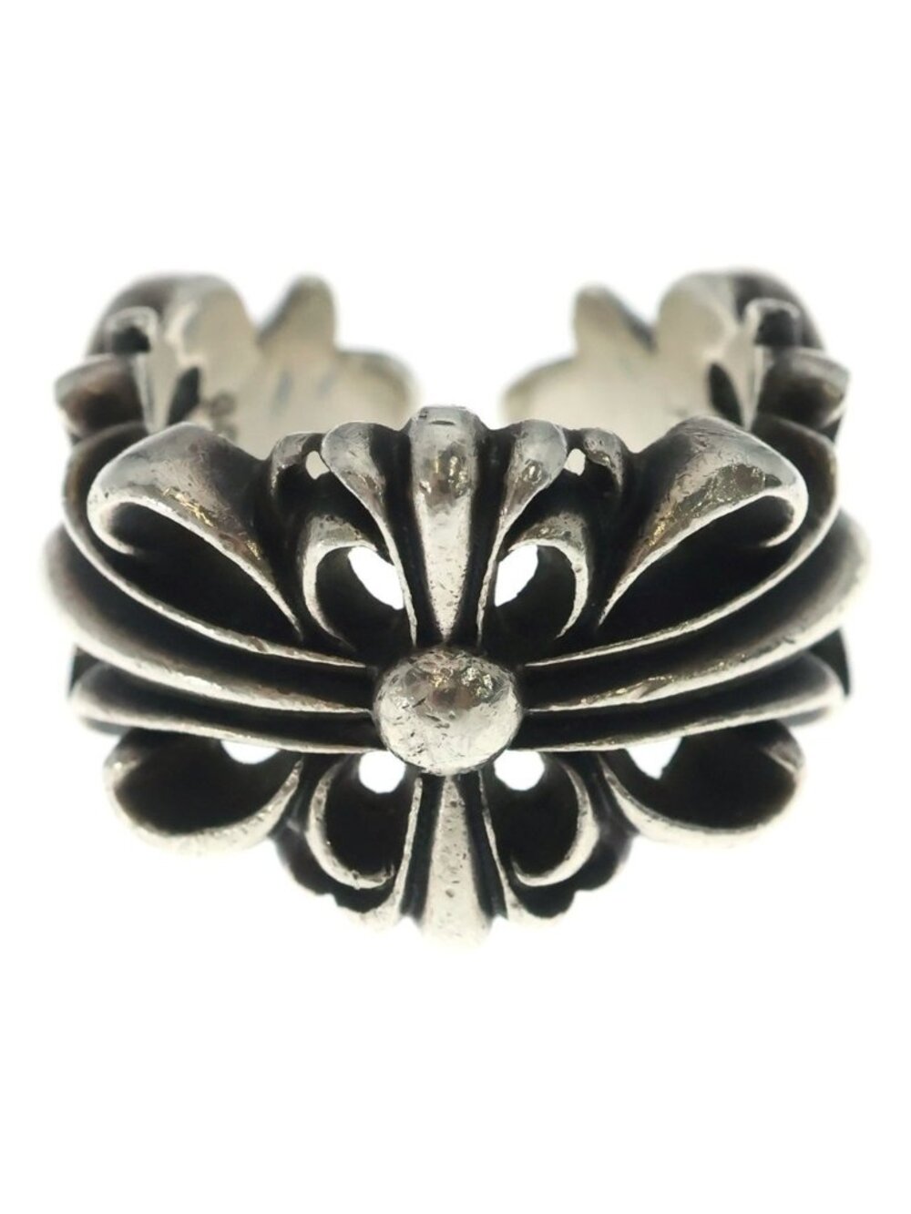 Chrome Hearts Dbl Flrl Double Floral Cross Ring Silver